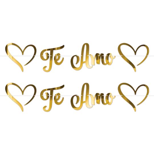 Beistle 5.25ft. Gold Foil Te Amo Streamers, 2ct.